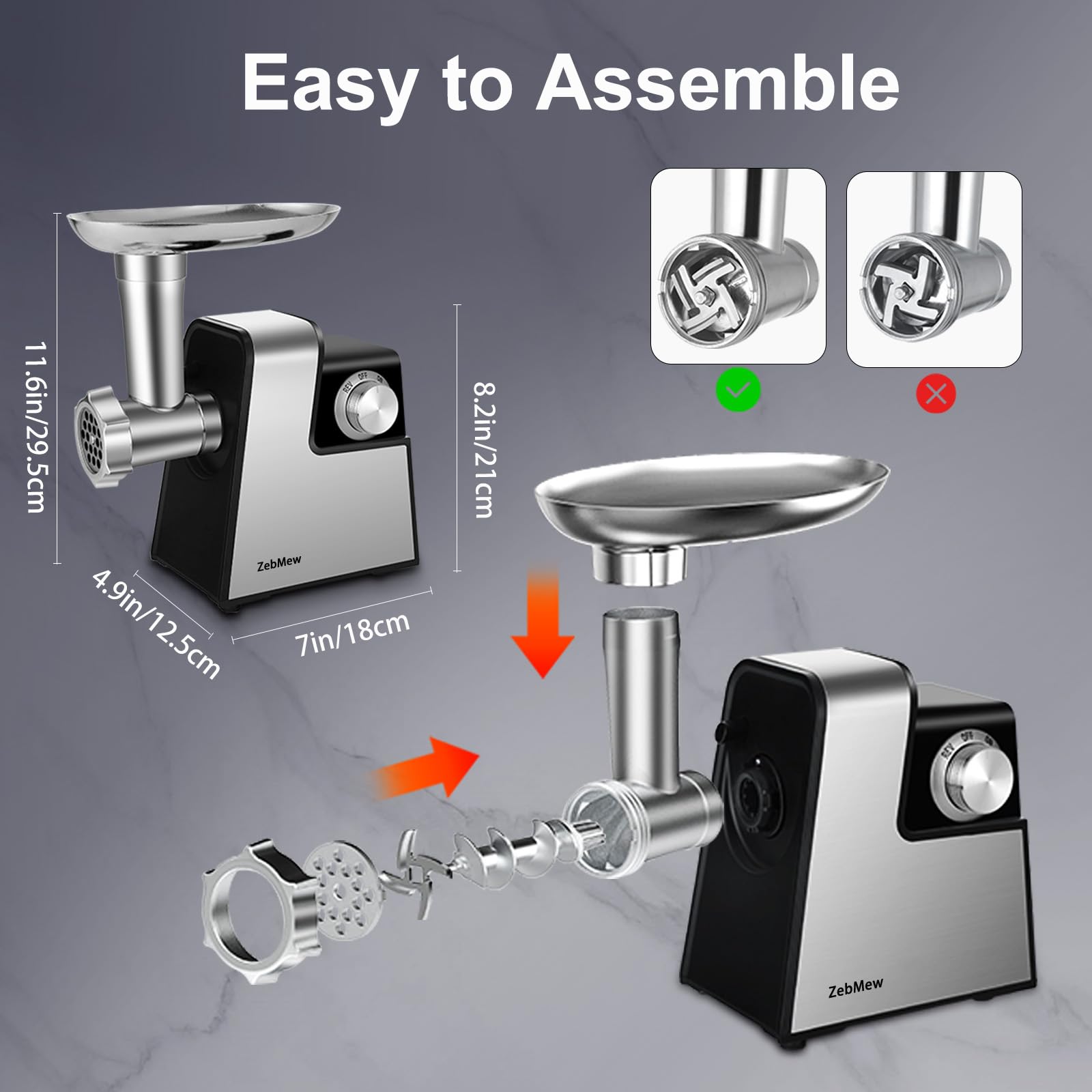 Electric Meat Grinder, 350W(2800W Max) Power Food Grinder with Sausage Stuffer Tubes, Dumpling Maker, and Kubbe Kit, Small Meat Grinder for Home Use ，for Ground Beef, Deer, Chicken, and More