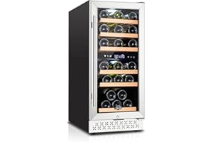 Tylza Mini Fridge 15 Inch Wine Cooler Under Counter, 30 Bottle Dual Zone Wine Fridge with Stainless Steel, Wine Refrigerator Freestanding, and Built-in Wine Cellars TYWC100