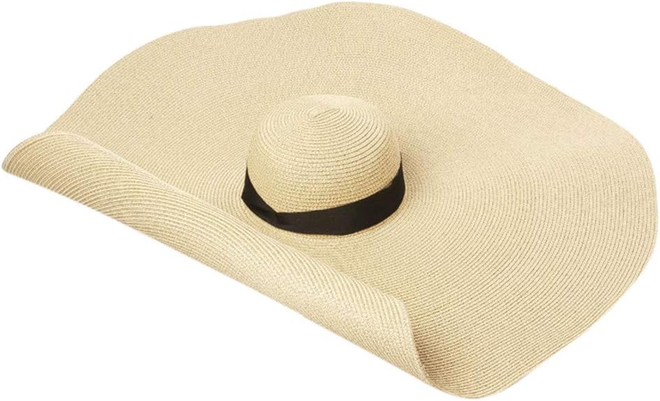 Duseedik Women Large Sun Hat Beach Anti-UV Sun Protection Foldable Straw Cap Cover (Beige 1)