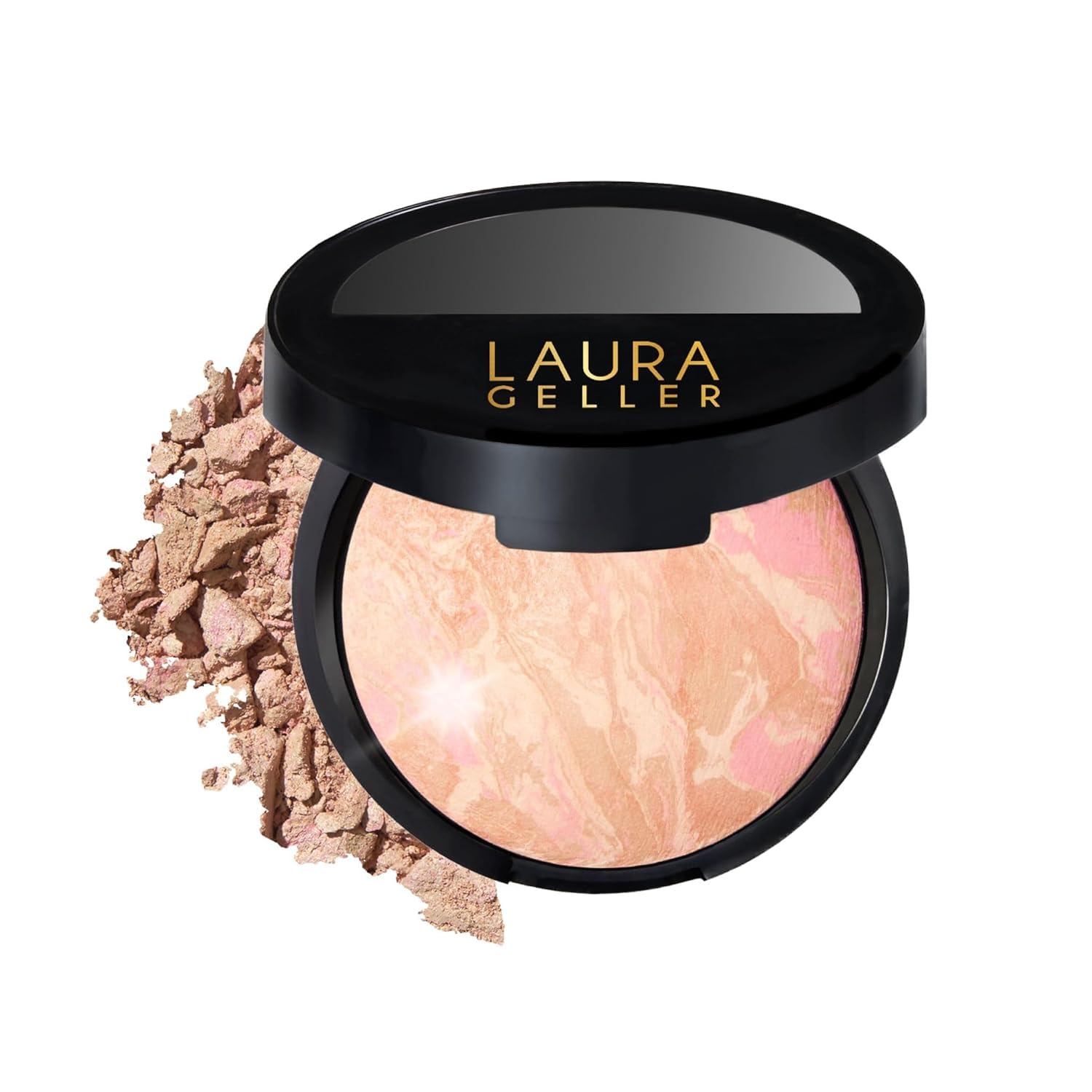 LAURA GELLER Baked Balance-n-Glow Illuminating Powder Foundation (Porcelain) Buildable Sheer to Light Coverage Baked Foundation, Satin Finish