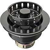 BOTEMY 3-1/2 inch Pop Up Kitchen Sink Drain Strainer Assembly 304 Stainless Steel with Removable Strainer Basket Stopper, Matte Black