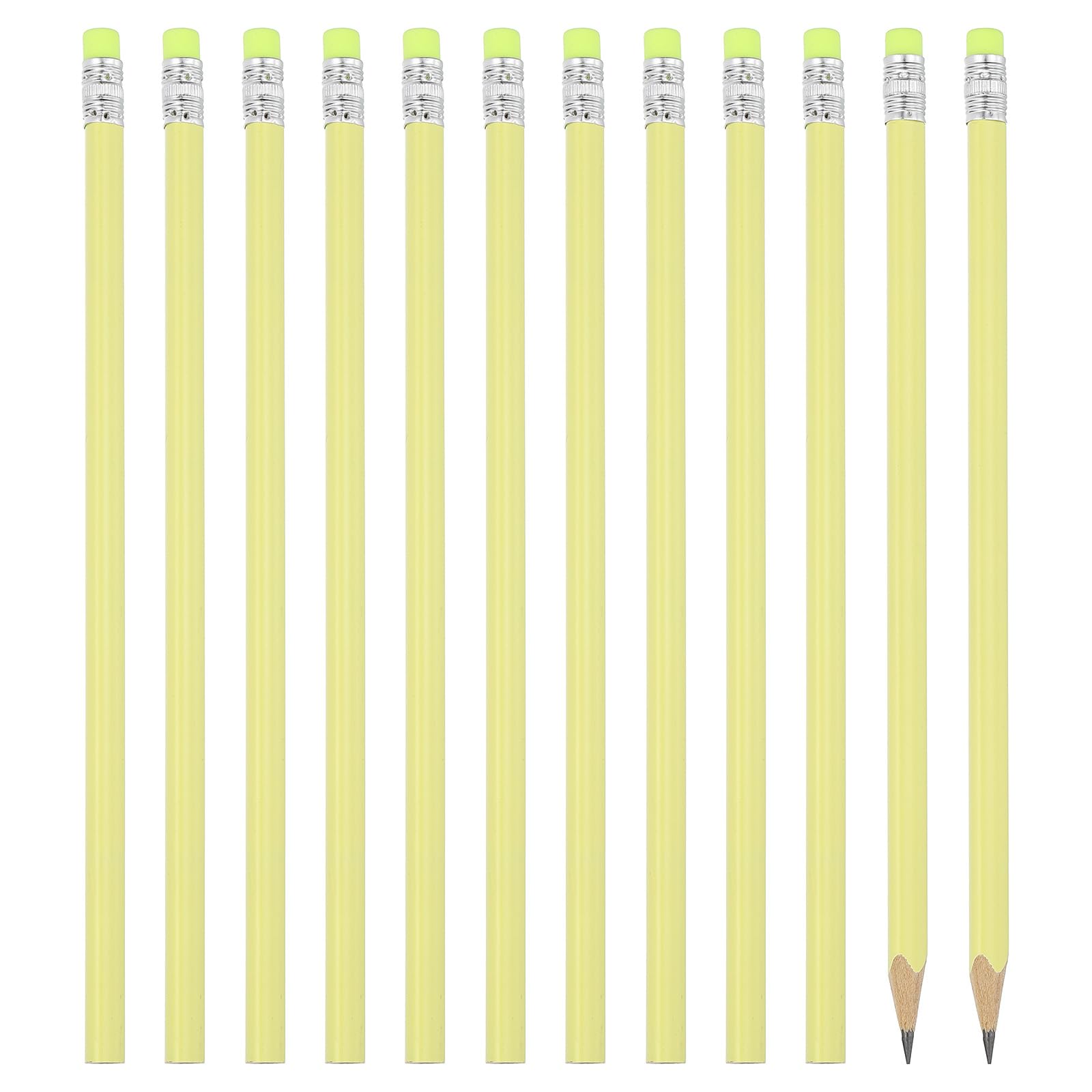 PATIKIL Round Pencils, 12 Pack Triangle HB Graphite Pencil Woodcase Wooden Pencils with Eraser for Classroom Office Writing Drawing Supplies, Yellow