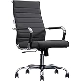 BOWTHY Home Office Chair Ribbed, Modern Leather Conference Room Chairs, Ergonomic Office Desk Chair, High Back Executive Computer Chair, Adjustable Swivel Chair with Arms (Black)