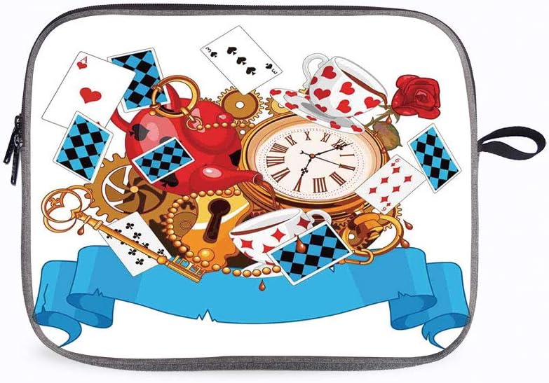 Amazon おしゃれな パソコンケース インナーケース 衝撃吸収 キャンバス 撥水 保護バッグ インナーケース Pcバッグ 17 3インチpc対応 アリスインワンダーランド マッドデザインカードクロックティーポットキーフラワーズファンタジーワールドイラストデ コレーション