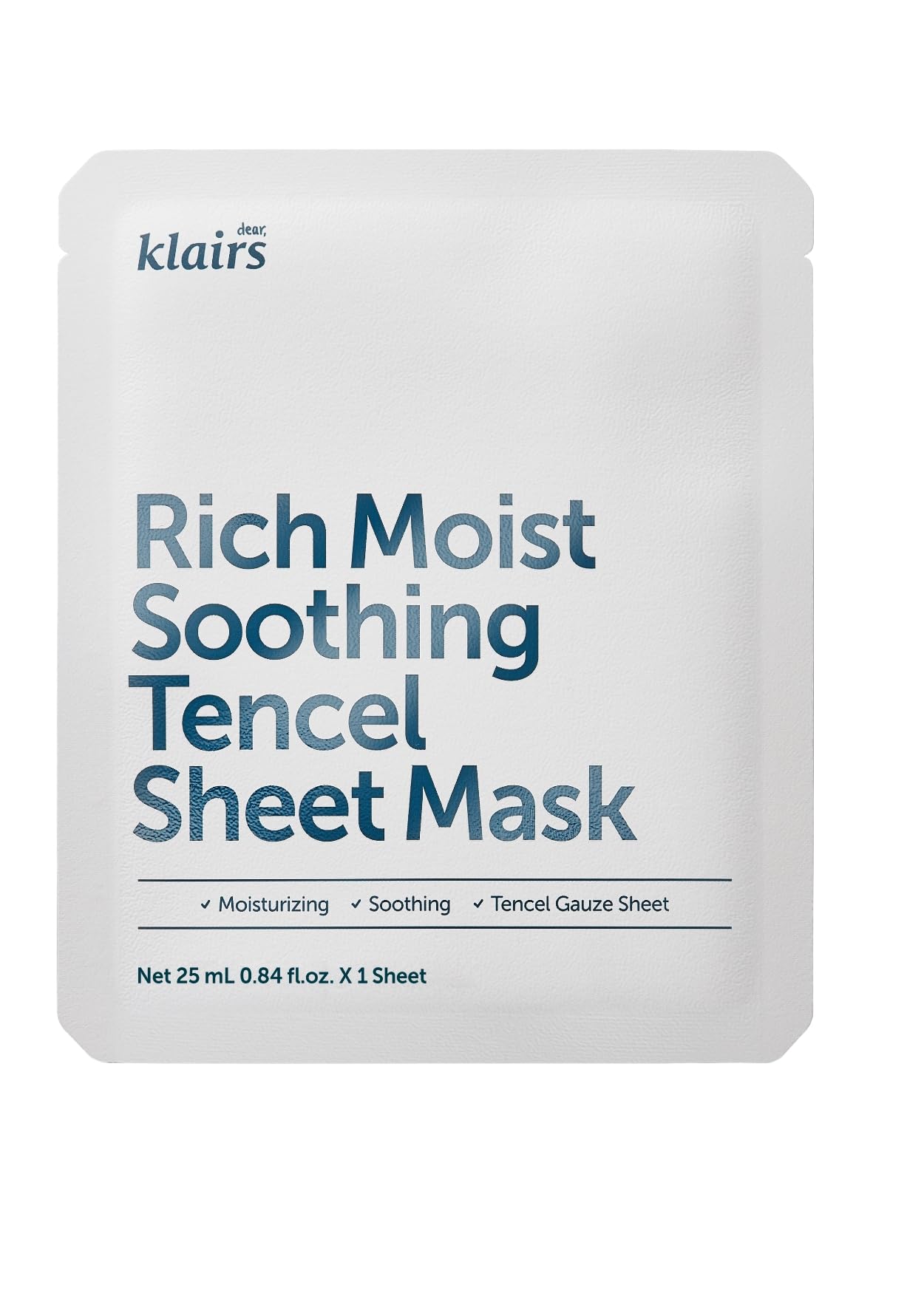 DearKlairs Rich Moist Soothing Tencel Sheet Mask 25ml 1 sheet, Mask full of moisturizing nutrients (Pack of 1)