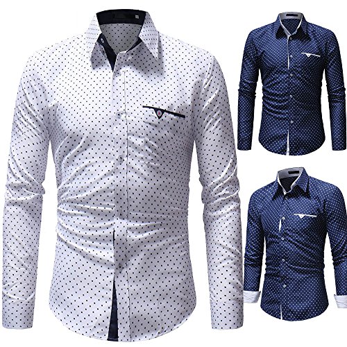 iZHH Fashion Mens Shirt Stylish Long Sleeve Slim Fit Luxury Casual Shirts Tops(White,US-XL)