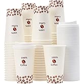 Tamone 100 PACK 16OZ Disposable Coffee Cups with Lids, To Go Coffee Cups with Lids Leak Proof, Beige Paper Cups Coffee Beans Design for Cold/Hot Coffee Beverage Chocolate Cocoa for Home Office