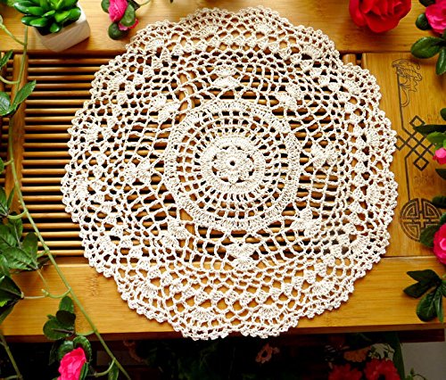 Laivigo New Handmade Crochet Cotton Lace Round Table Placemats Doilies Doily,2PCS,12 Inch,Beige