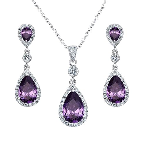 Clearine Damen 925 Sterling Silber Hochzeit Braut Cubic Zirconia Unendlichkeit Tropfen Anhänger Halskette Dangle Ohrringe Sch