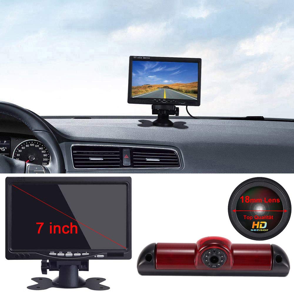 7'' Inch TFT LCD Color Auto Monitor + 1280x720 Pixel 1000 TV Lines Parking Camera, HD Night Vision Rear View Backup Camera for Fiat Ducato X250 X290/Peugeot Boxter/Citroen Jumper Transporter Van