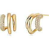 MTMY Gold Stud Earring for Women 14K Gold Plated Dainty Cubic Zirconia Studs Earrings Cute Simple Elegant Earrings Jewelry