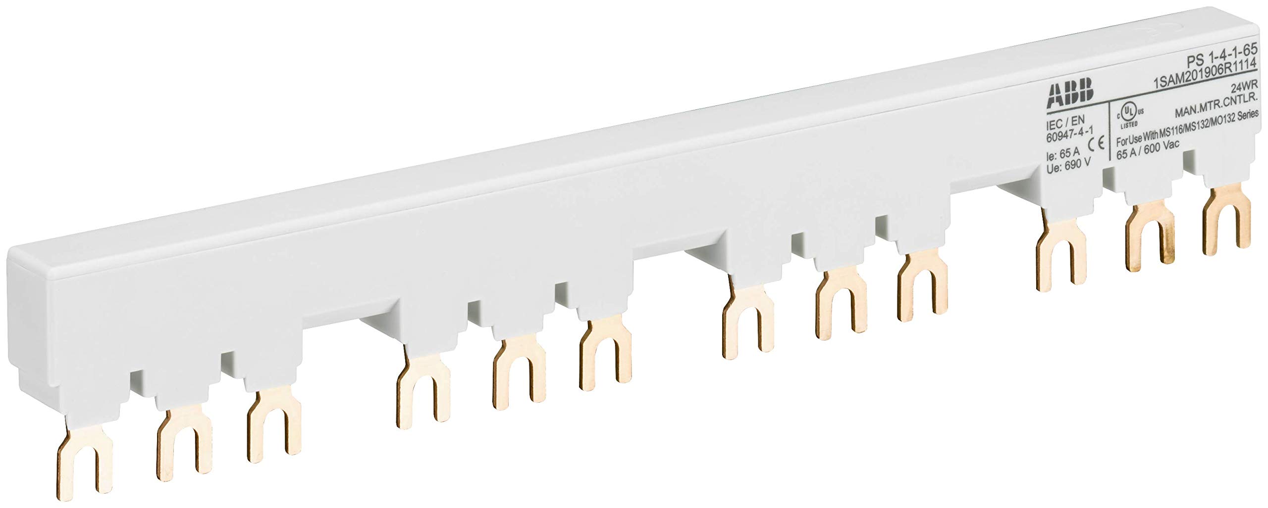 ABB PS1-4-1-65 3 Phase Busbar for 4 MS116 / MS132 with 1 HK/SK, Ie=65A (ABB1SAM201906R1114)