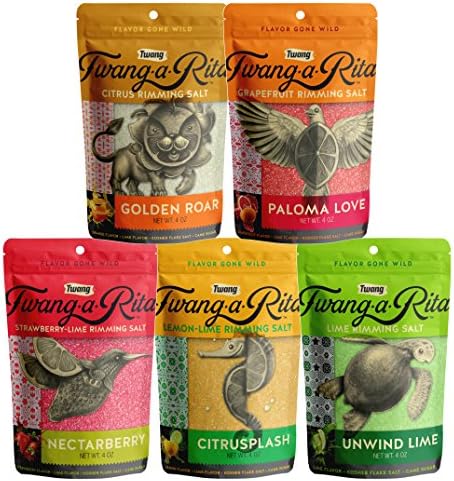 Twang-A-Rita The Original Flavored Cocktail Rimming Salt, Asst Fruity 5 Pack