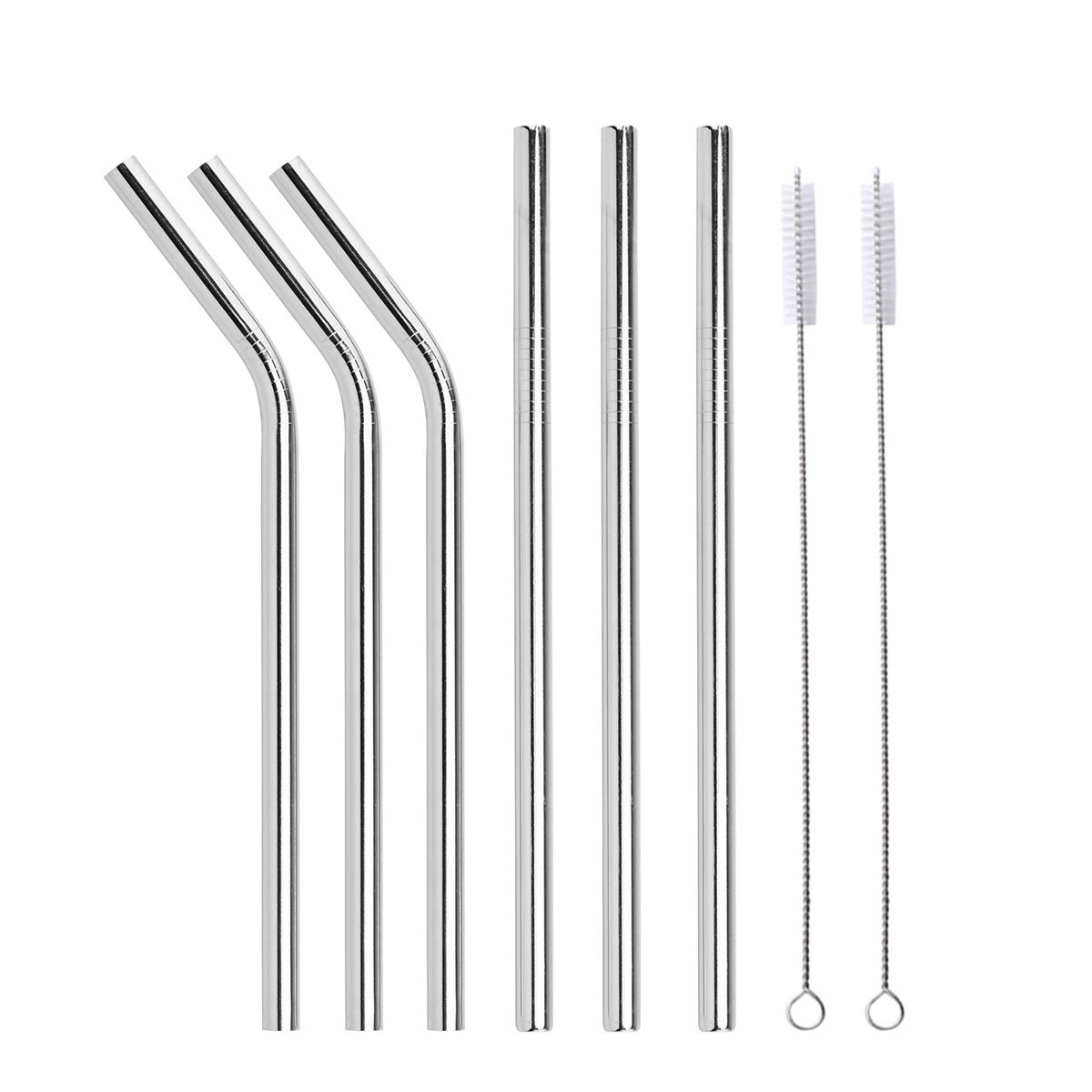 YIJIA 6pcs 9mm/8.5inch Stainless Steel Reusable Straw Set with 2pcs Cleaning Brushes for 20oz Cups