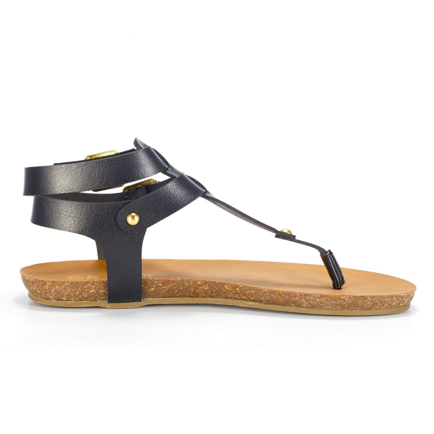 DREAM PAIRS Sandals for Women, Women's T-Strap Buckle Black Flat Sandals Size 8 M US Bold_03 - Image 3