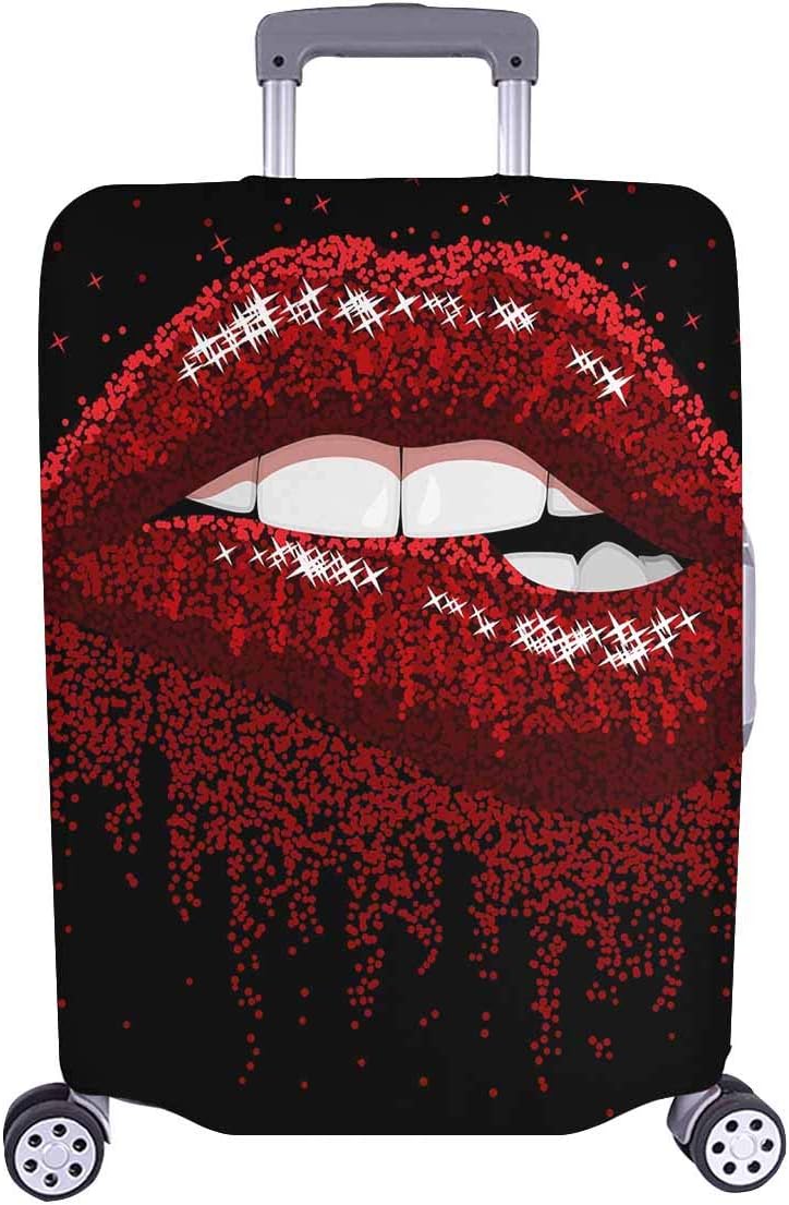 InterestPrintFashion Sexy Red Lips Biting Sparkles Style Travel Luggage Cover Baggage Suitcase Protector for 26"-28" Luggage