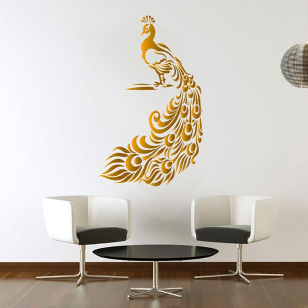 Peacock Golden Wall Sticker Birds Decal Art Livingroom Vinyl Mural Graphics Hall