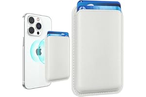 Amzone Stronger Magnetic Wallet Cell Phone Card Holder for iPhone 15 Series, RFID Leather Phone Wallet Stick on Series of iPhone 14/13/12 Pro/Promax and Devices, White