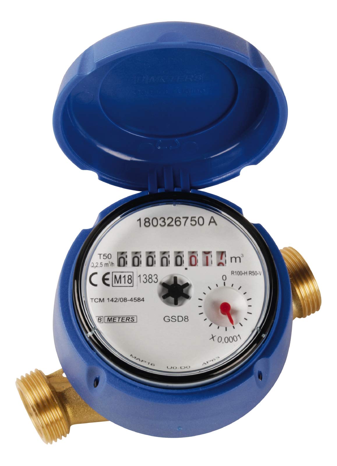 Sanitop-Wingenroth Cold Water Meter for Outlet Valves Dry Runner Rotatable Water Meter with 2 Male Threads 3/4 Screw Set 3/4 Hose Fitting 1/2 Nickel-Plated 14070 6 Blue