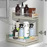 HOMEBOSILY Under Sink Organizer, Pull Out Kitchen Cabinet Organizer 2 Tier Slide Out Under Sink Organizers and Storage, Sink Shelf Cabinet Storage Shelves for Kitchen Bathroom Pantry, Grey