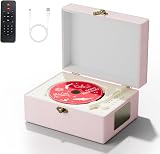 Yintiny Time Music Box CD Player with Speakers Bluetooth Transmitter Pink