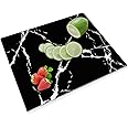 JAMBALAY Tempered Glass Cutting Board for Kitchen 12 x 16", Marble Pattern Cutting Board, Chopping Board with Rubber Feet, Heat Resistant, Shatter Resistant, Dishwasher Safe, Black