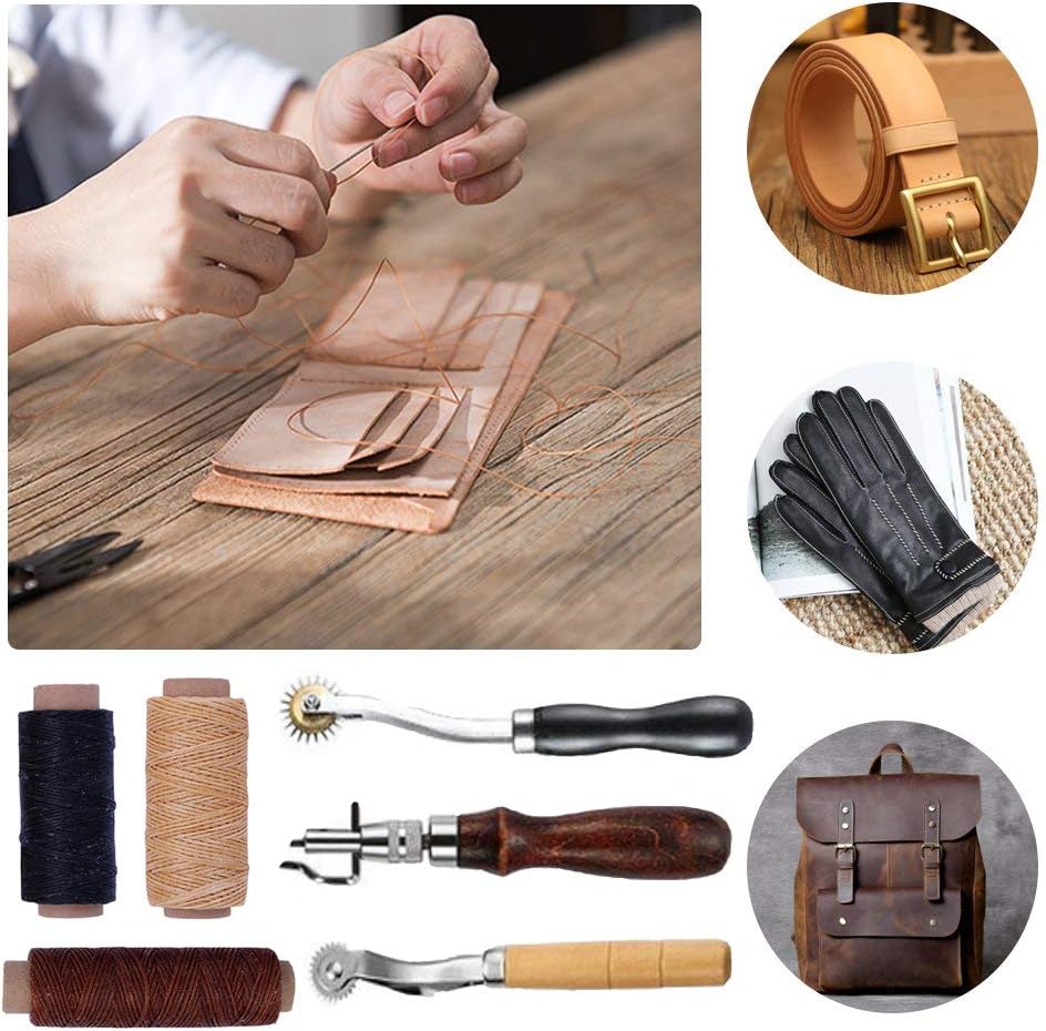 Kit De Couture Cuir 23 Pièces - Aiguilles Grosses, Fil Ciré, Alêne Bois, Pour Réparation Sièges Auto, Ceintures, Sacs