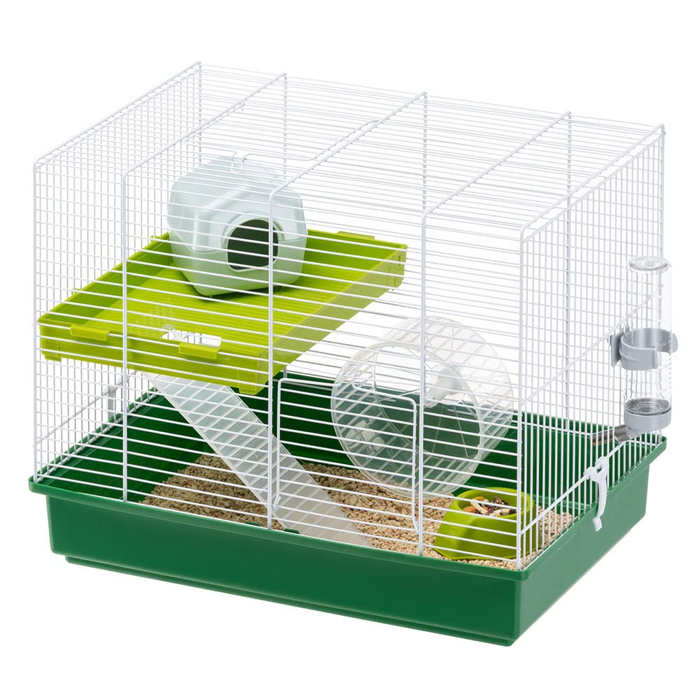 Ferplast Hamster Duo Hamster Cage - Two-Story Spacious Habitat with Compact Design, Accessories Included, 46x29xh37.5 cm