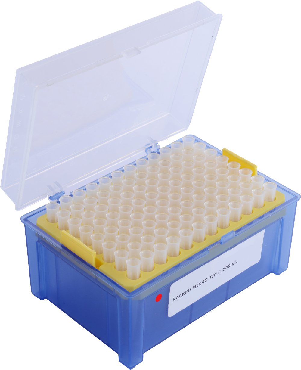 Moonlab, pipette tips in a box, graduated and sterile, PP, 2 μL-200 μL, in yellow colour, 4-0026