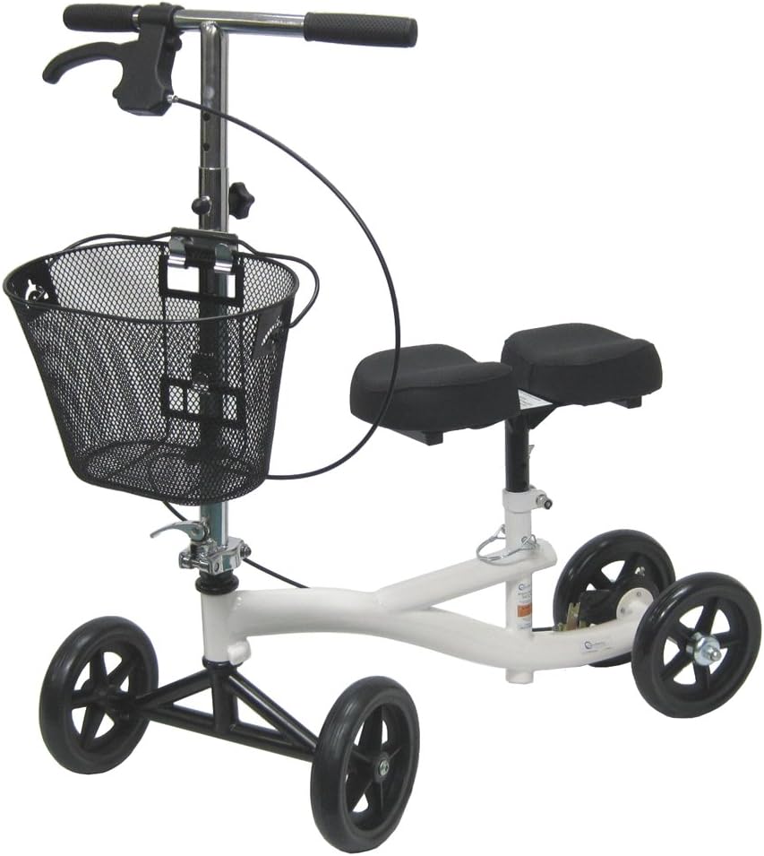 Karman Knee Walker with Basket, Knee Cushion, White Frame