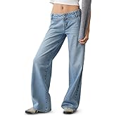 PacSun Women's Casey Low Rise Baggy Jeans Double Button Light Blue