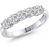 Gem Stone King 925 Sterling Silver Lab Grown Diamond Wedding-Bands Ring For Women | 0.85 Cttw | Round 3.5MM | Gemstone April Birthstone | DEF Color | VVS-VS Clarity