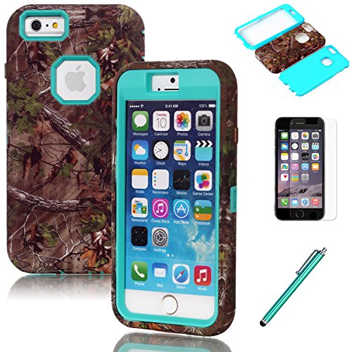iPhone 6 Case, EC™ [Real Tree Camo Design] Case, Luxury 3 in 1 Hybrid High Impact Soft TPU + Hard PC Case Cover for iPhone 6 (4.7inch only)(Verizon, AT&T, T-Mobile, Sprint, International Unlocked) with Screen Protector and Stylus Pen (Camo-Green)