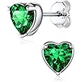 ChicSilver 925 Sterling Silver Sparkling Heart/Round/Princess Cut Birthstone Stud Earrings for Women Birthday Jewelry (with Gift Box)