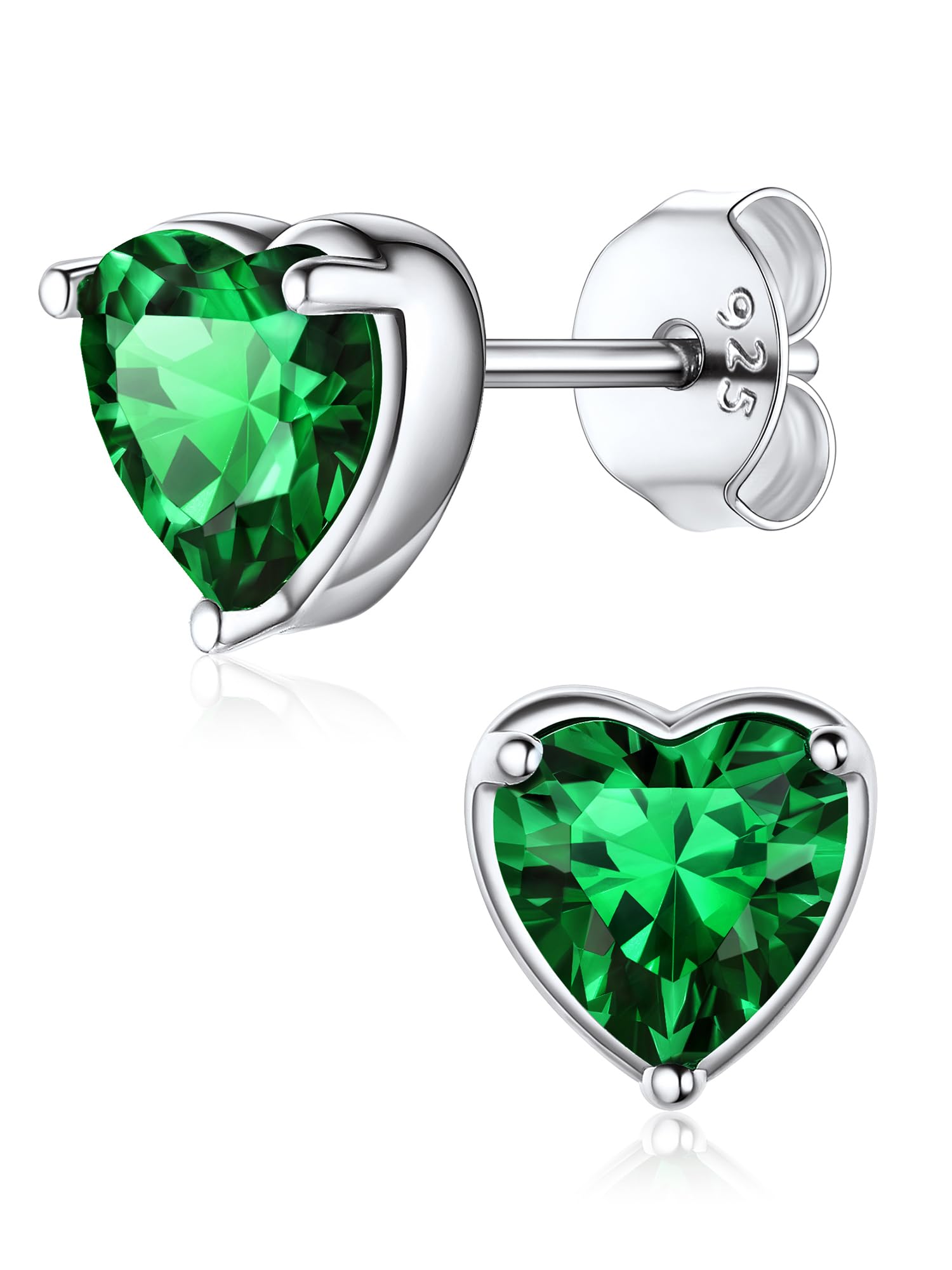 ChicSilver May Heart Birthstone Earrings For Women Sterling Silver Jewelry with Simulated Emerald Royal Green Stones — image 1
