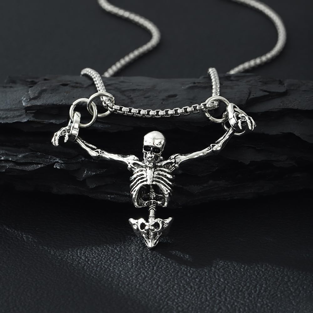 TKHLT Punk Skeleton Skull Necklace Captivity Skull Pendent Biker Rock Jewelry Gift for Men and Women
