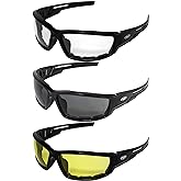 Global Vision Sly Breathable Padded Motorcycle Safety Sunglasses ANSI Z87.1 Black Shades for Men & Women