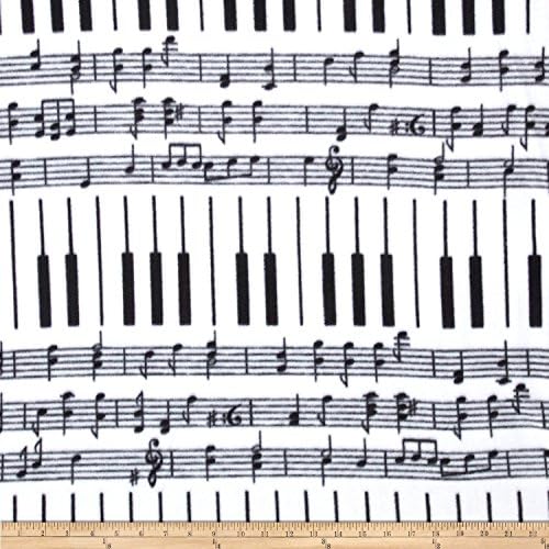 2 Yards Pre-Cut - "Let There Be Music" Black &amp; White Piano Keyboard &amp; Music Staff Fleece Fabric (Great for Quilting, Sewing, Craft Projects, Blankets &amp; More) Pre-Cut 2 Yards x 60"