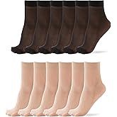 WAKUNA 12 Pairs Women's Ankle High Sheer Socks -20D Nylon Reinfored Toe Pantyhose Socks for Women