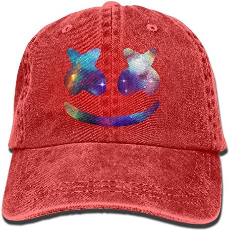 Marshmello Unisex Cotton Washed Denim Visor Caps Adjustable Red