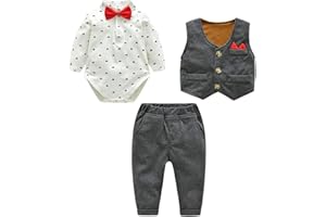 famuka Baby Boy 3 Piece Formal Outfit Suit with Bows Waistcoat Gentleman Tuxedo
