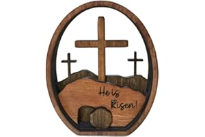Easter Wooden Cross Decoration 2026 New He Is Risen Decor,3D Multi-Layer Craft Ornament,He is Risen Empty Tomb Easter Egg Sta