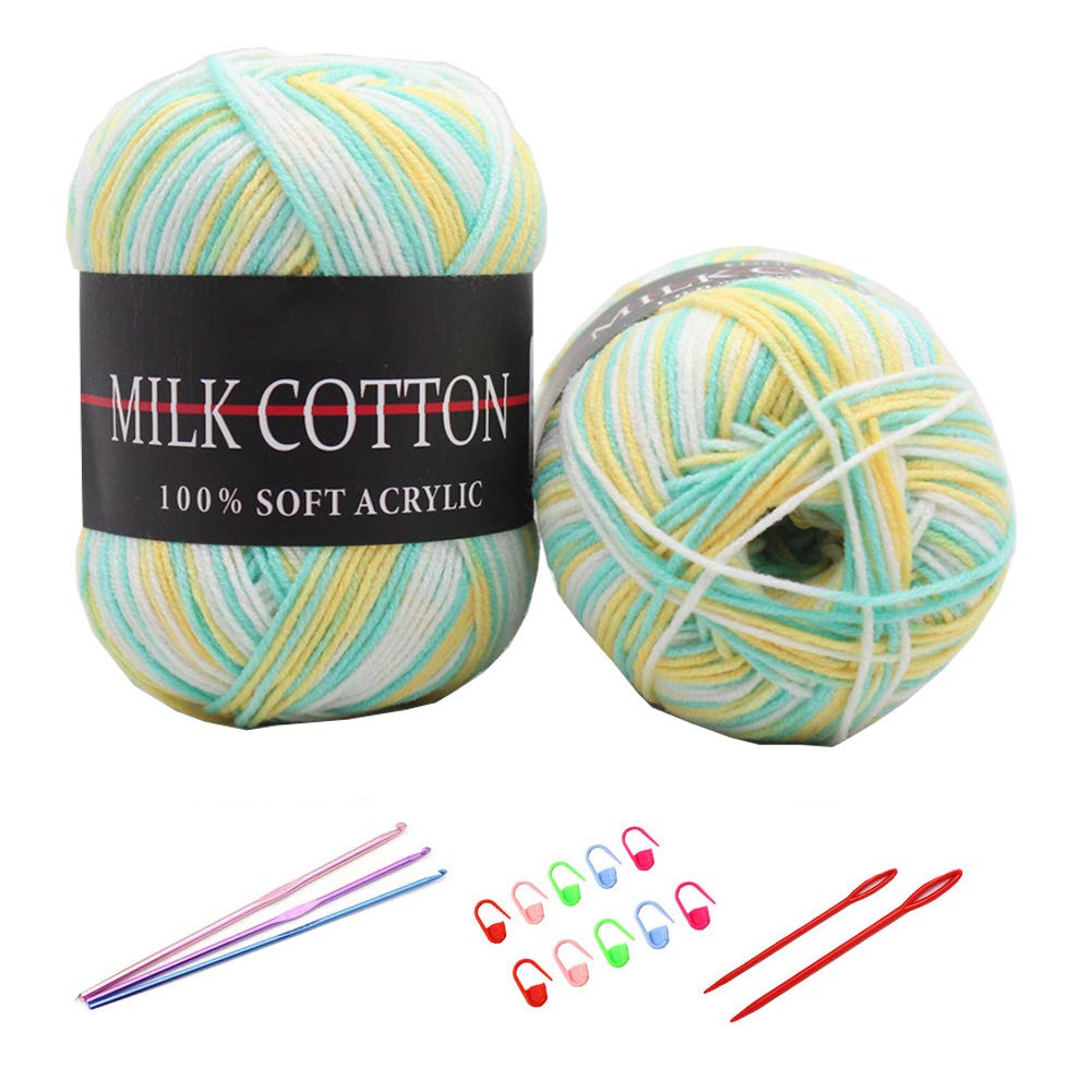 6X 50g Knitting Rainbow Wool Yarn Balls Colorful Hand Crochet Knitting Double Acrylic Yarn Set, 23 Colors, with 3 Crochet Hooks, 2 Needles, 10 Crochet Locking Stitch Markers (10)