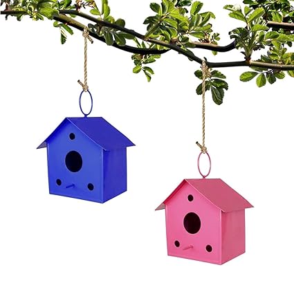 TRT Metal Bird Nest | Garden/ Wall Hanging Bird Setting Nest - Blue and Magenta
