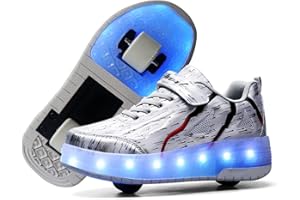 Qneic USB Rechargeable Roller Shoes Sneakers for Boys Girls Kids Gift LED Light Up Wheels Shoes Roller Skates