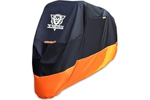 XYZCTEM Motorcycle Cover – All Season Waterproof Outdoor Protection – Precision Fit up to 97 Inch Tour Bikes, Choppers and Cruisers – Protect Against Dust, Debris, Rain and Weather (Black& Orange)