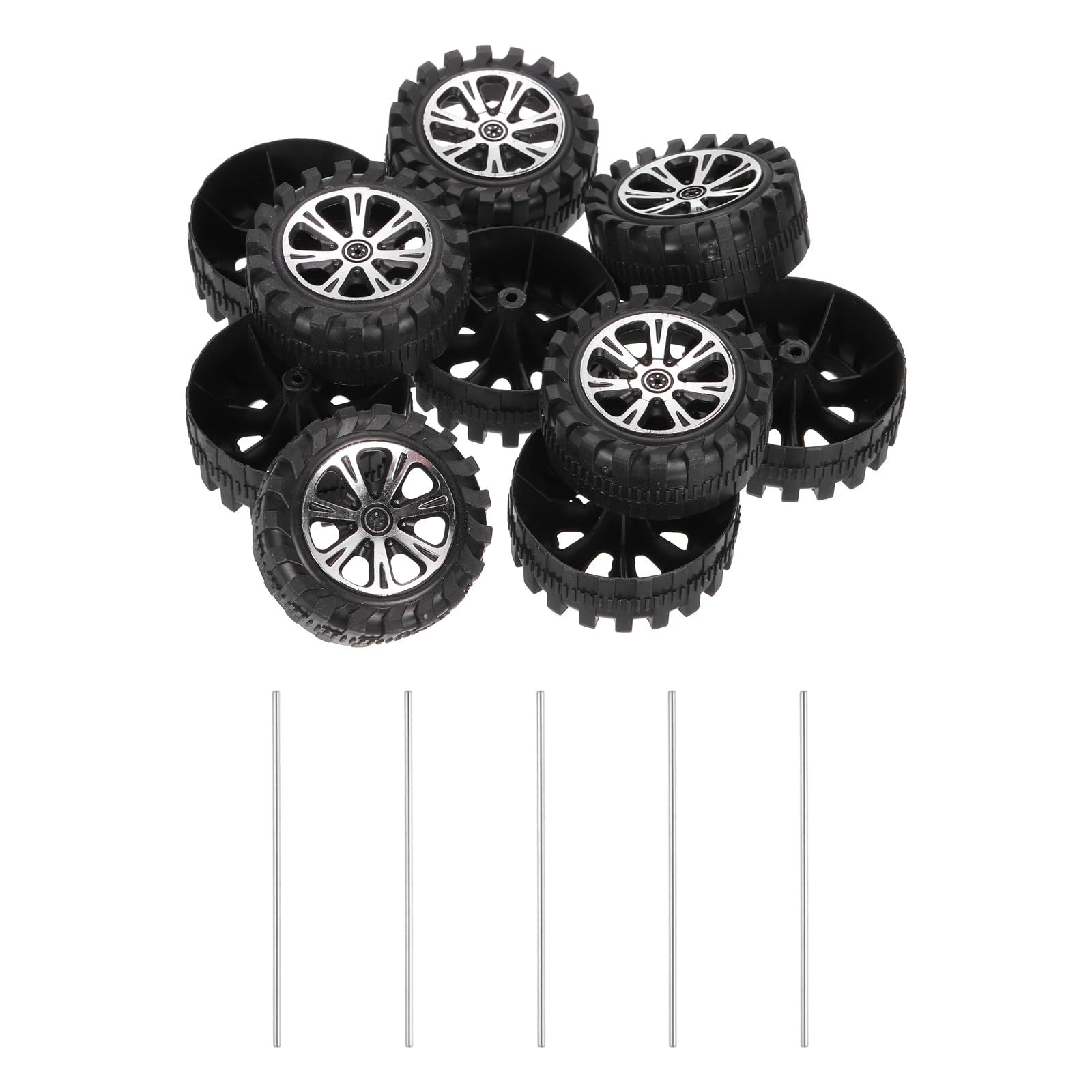 sourcing map 10pcs Toy Car Wheels, 51mmx20mm Plastic Roll and 2.5mmx100mm Shaft Round Rod Axles for DIY RC Car Truck Boat Helicopter Model Part, Silver Grey — image 1