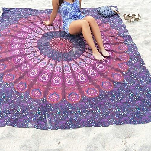 Indian Mandala Tapestry, Bohemian Tapestries Wall Hanging Sofa Cover Bedspread Beach Blanket Hippy Tapestries Boho Gypsy Yoga Mat, Tablecloth, Picnic Mat (59''×83''/Chiffon, Purple)