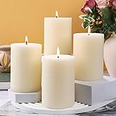 4 Pack Soy White Pillar Candles,Natural Soybean Pillar Candles,55 H Long Lasting Burning-Unscented,Dripless and Smokeless Rustic White Hand-Poured Candles Dinner Table,for Wedding,Home Decor 2.8x4in