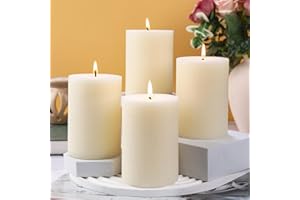 MAKALONE 4 Pack Soy White Pillar Candles,Natural Soybean Pillar Candles,55 H Long Lasting Burning-Unscented,Dripless and Smokeless Rustic White Hand-Poured Candles Dinner Table,for Wedding,Home Decor 2.8x4in